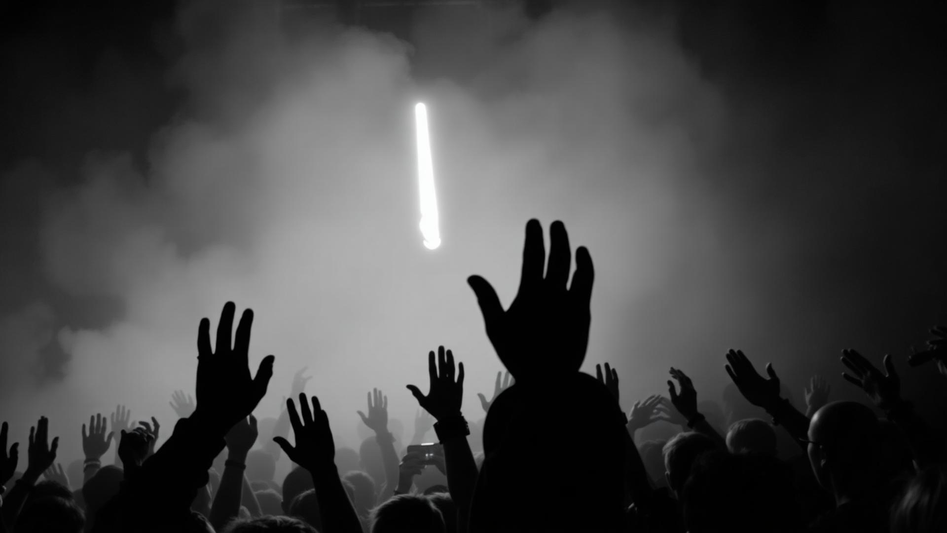 SULTXN performing to a crowd under a single spotlight